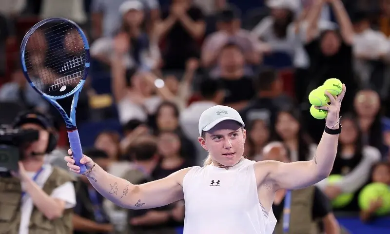 Britain's Sonay Kartal celebrates after winning the Wuhan Open semi-final against Latvia's Jelena Ostapenko at the Optics Valley International Tennis Centre in Wuhan, China, on October 17, 2026. &mdash;Reuters