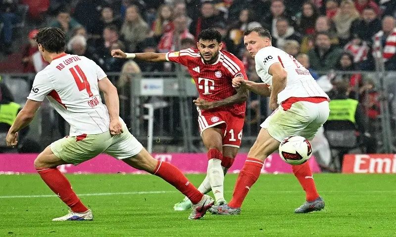 Bayern Munich's Luis Diaz (C) shoots to score against RB Leipzig during their Bundesliga match at the Allianz Arena in Munich on October 17, 2026.— Reuters Bayern Munich's Luis Diaz (C) shoots to score against RB Leipzig during their Bundesliga match at the Allianz Arena in Munich on October 17, 2026.— Reuters