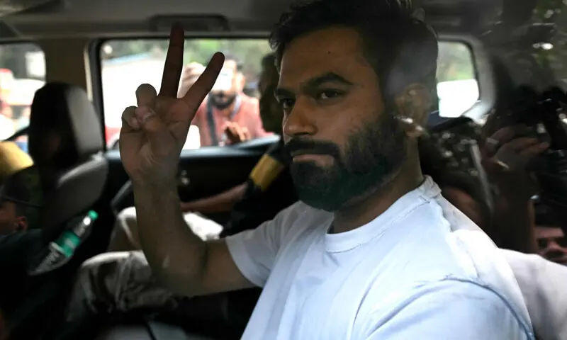 The CJP founder reacts after his release from detention.—AFP The CJP founder reacts after his release from detention.—AFP