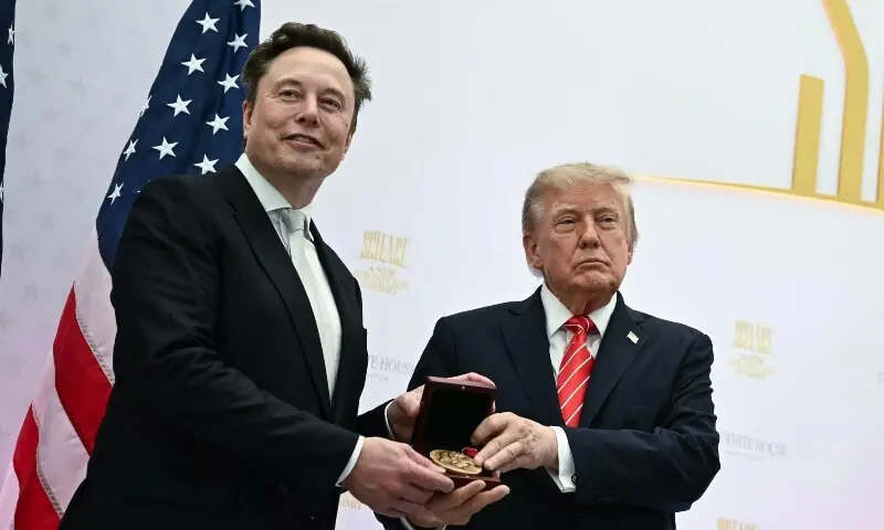 US President Donald Trump presents the National Medal of Science to Elon Musk during the &ldquo;Golden Age of American Innovation Summit&rdquo; at the Institute of Peace in Washington, DC, on Oct 8, 2026. &mdash;AFP/File