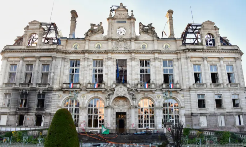 This photograph shows the partially burnt facade of the Limoges city hall a day after riot and looting following nationwide protests against the "high cost of living", in Limoges on October 18, 2026. — AFP This photograph shows the partially burnt facade of the Limoges city hall a day after riot and looting following nationwide protests against the "high cost of living", in Limoges on October 18, 2026. — AFP