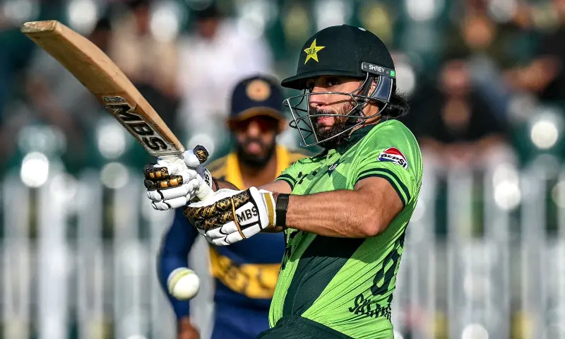 Salman Agha plays a shot during the tri-series one-day international (ODI) cricket match between Pakistan and Sri Lanka at the Rawalpindi Cricket Stadium in Rawalpindi on October 18, 2026. — AFP