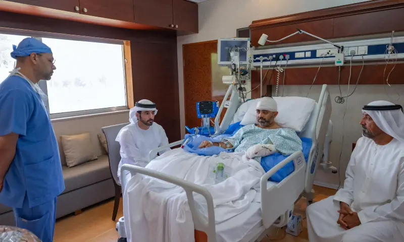 Hamdan bin Mohammed Al Maktoum, Crown Prince of Dubai, meets Captain Smit Machchhar, an Indian national and flydubai pilot who is under treatment after he was stabbed by a colleague aboard a plane, in an unidentified location in UAE, in this handout released on October 3, 2026. — Reuters/File Hamdan bin Mohammed Al Maktoum, Crown Prince of Dubai, meets Captain Smit Machchhar, an Indian national and flydubai pilot who is under treatment after he was stabbed by a colleague aboard a plane, in an unidentified location in UAE, in this handout released on October 3, 2026. — Reuters/File