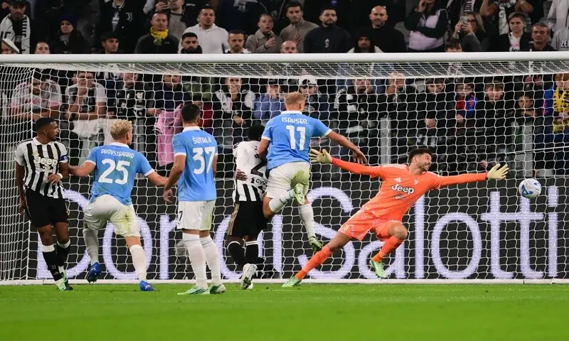 Lazio&rsquo;s Oliver Provstgaard (second L) scores past Juventus goalkeeper Guglielmo Vicario during their Serie A match at the Allianz Stadium in Turin on October 18, 2026. &mdash;AFP