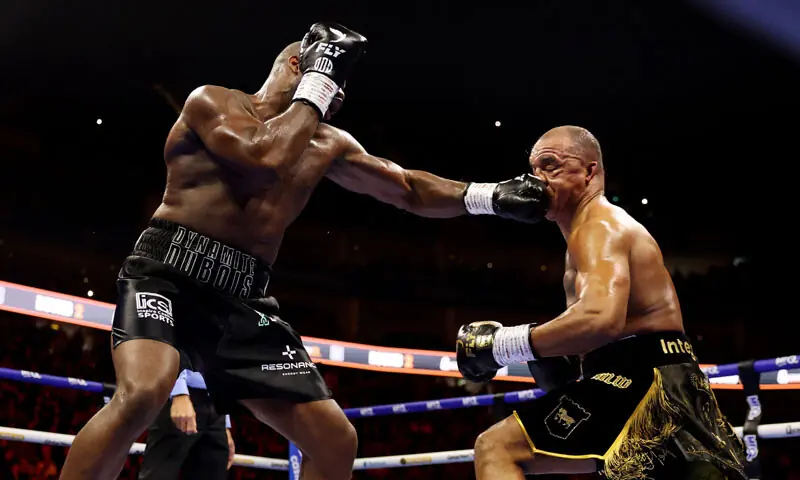 Daniel Dubois of Britain lands a punch on compatriot Fabio Wardley during their WBO world heavyweight title fight at the O2 Arena.—Reuters Daniel Dubois of Britain lands a punch on compatriot Fabio Wardley during their WBO world heavyweight title fight at the O2 Arena.—Reuters