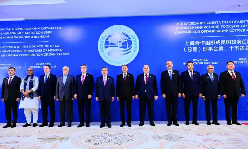 Tajik Prime Minster Qohir Rasulzoda receives Deputy Prime Minister and Foreign Minister Ishaq Dar along with other delegates in Dushanbe, Tajikistan, on Oct 20. &mdash; X/@ForeignOfficePk