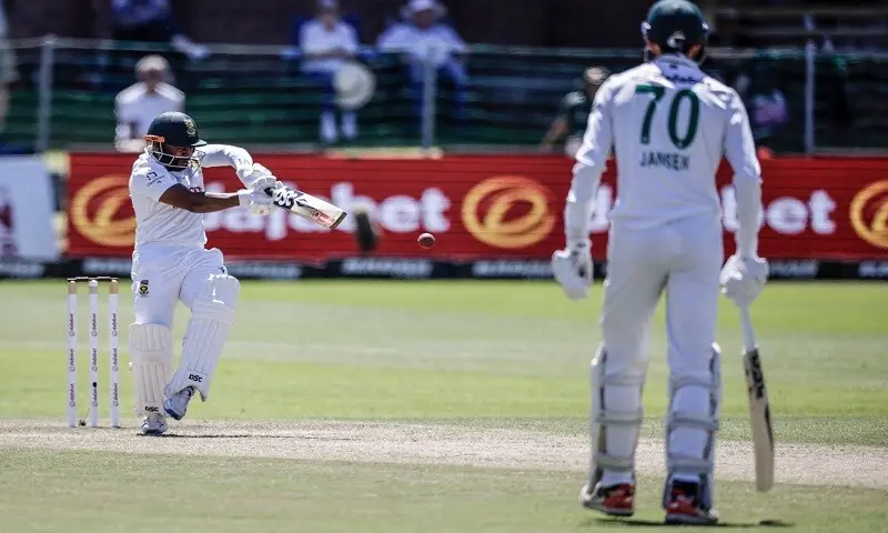 South African captain Temba Bavuma plays a shot during the second Test against Australia at St Georges Park in Gqeberha, South Africa, on October 20, 2026. &mdash;AFP