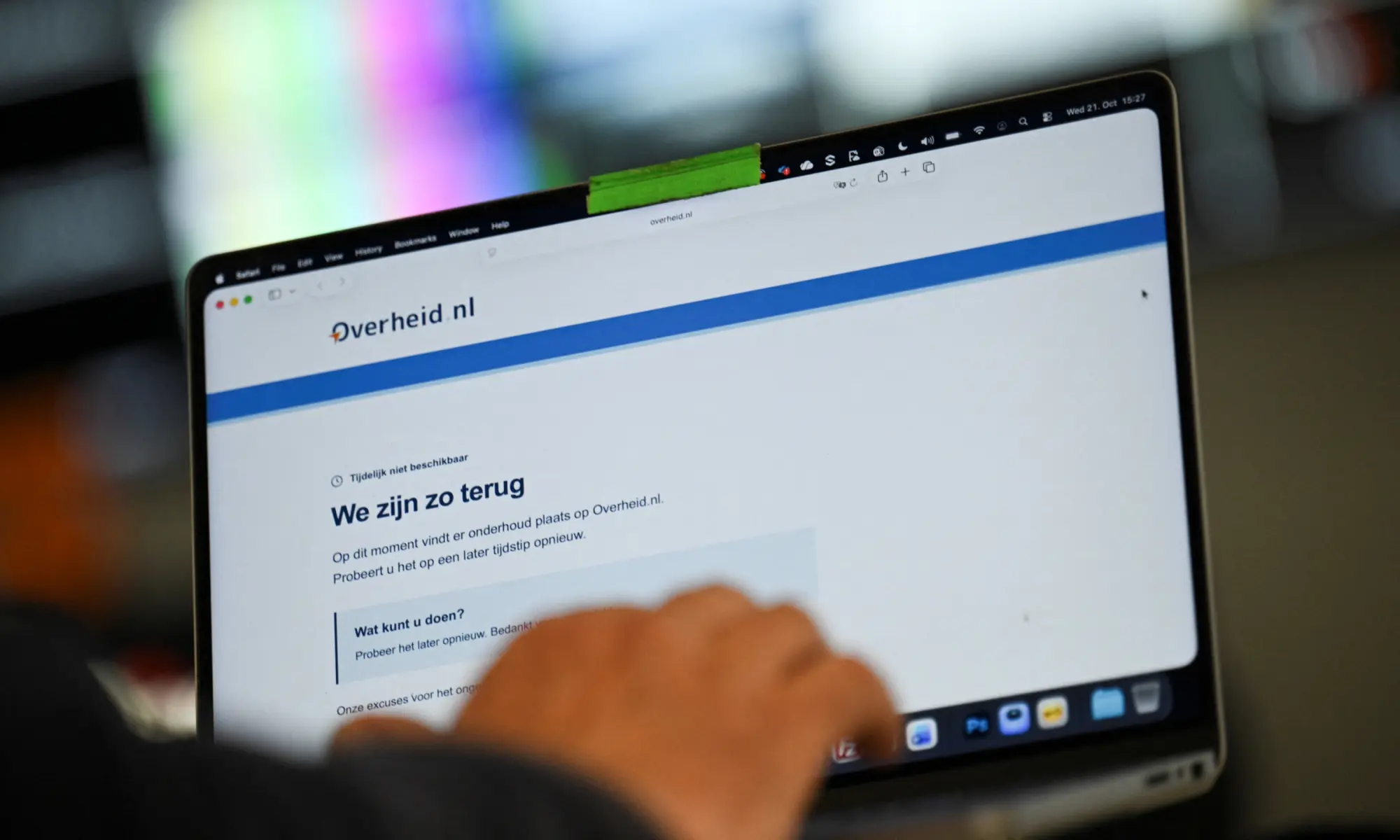 A screen displays the unavailable Dutch government website, mijn.overheid.nl, as cyber agencies warn that websites may be taken offline while PHP prepares a critical fix, in Berlin, Germany on October 21, 2026. &mdash;Reuters