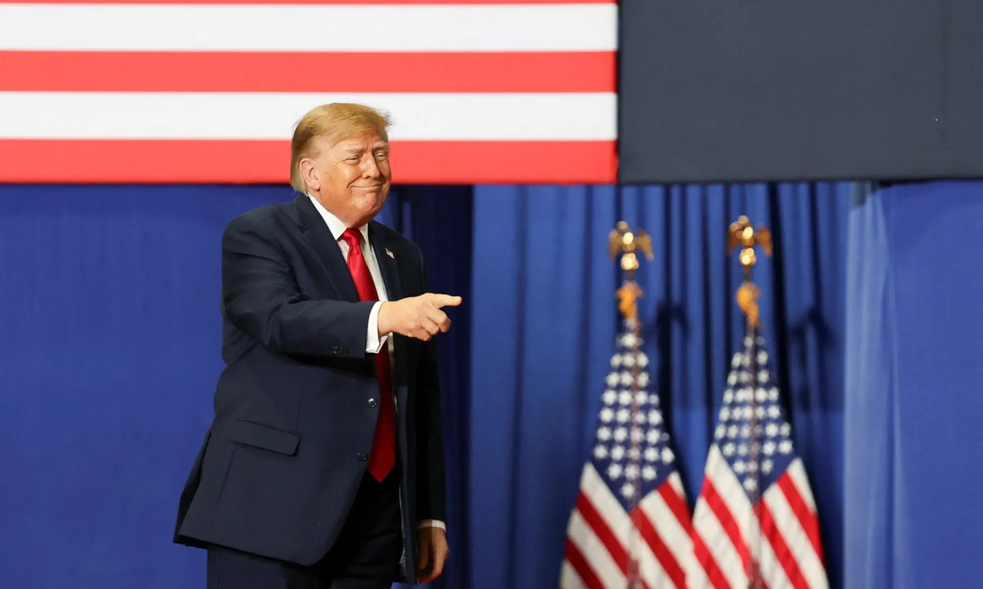 US President Donald Trump gestures during a rally in support of Republican US Senate candidate Darline Graham ahead of the midterm elections in Pendleton, South Carolina, US, October 21, 2026. —Reuters