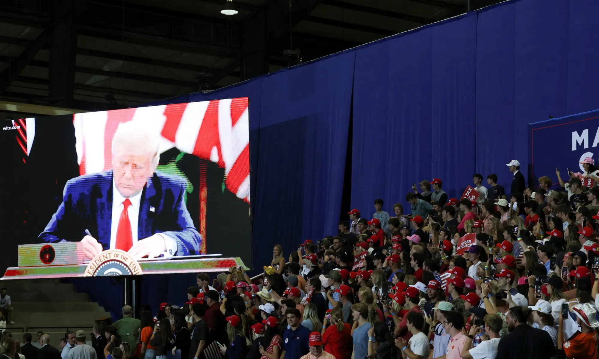 Supporters attend a rally of US President Donald Trump in support of Republican US Senate candidate Darline Graham ahead of the midterm elections, at T. Ed Garrison Arena at Clemson University, in Pendleton, South Carolina, US, October 21, 2026. —Reuters