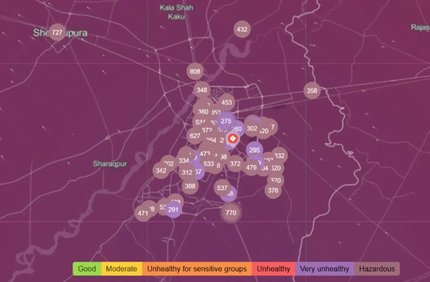 Lahore air quality map. &mdash;IQAir