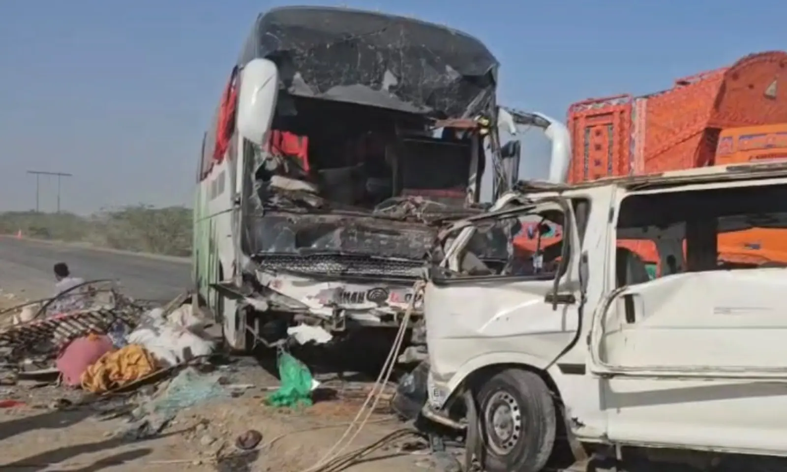 Minibus and a passenger coach collides near Zero Point in Uthal on the Quetta-Karachi Highway in Balochistan on Friday, Oct 23. --Photo provided by Saleem Shahid Minibus and a passenger coach collides near Zero Point in Uthal on the Quetta-Karachi Highway in Balochistan on Friday, Oct 23. --Photo provided by Saleem Shahid