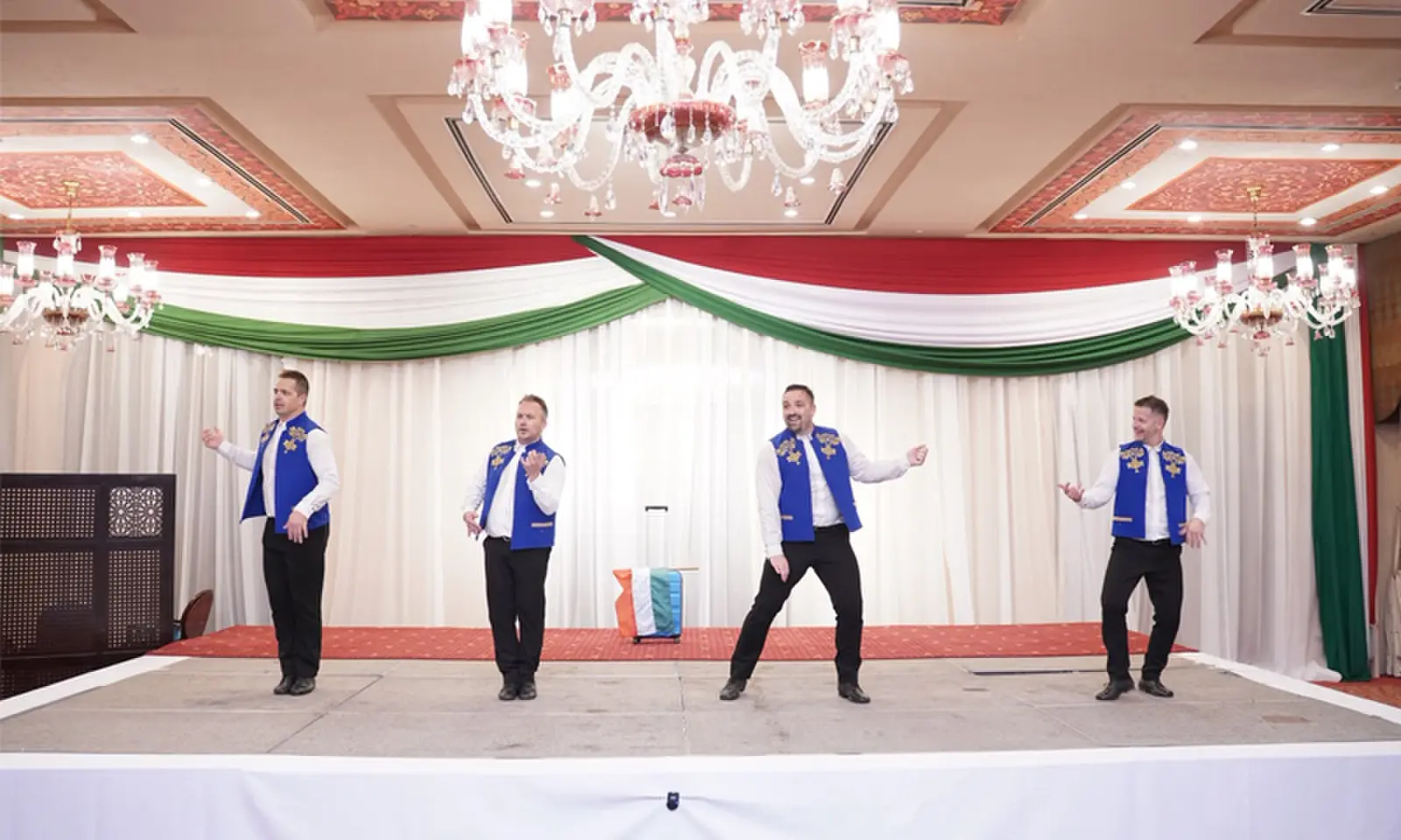 Hungarian folk dancers perform at the National Day event held in Islamabad on Saturday &mdash; Dawn