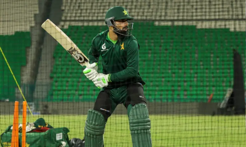 Shadab Khan bats in the nets during Pakistan’s practice session at the Gaddafi Stadium in Lahore on October 25, 2026.—Courtesy PCB Shadab Khan bats in the nets during Pakistan’s practice session at the Gaddafi Stadium in Lahore on October 25, 2026.—Courtesy PCB