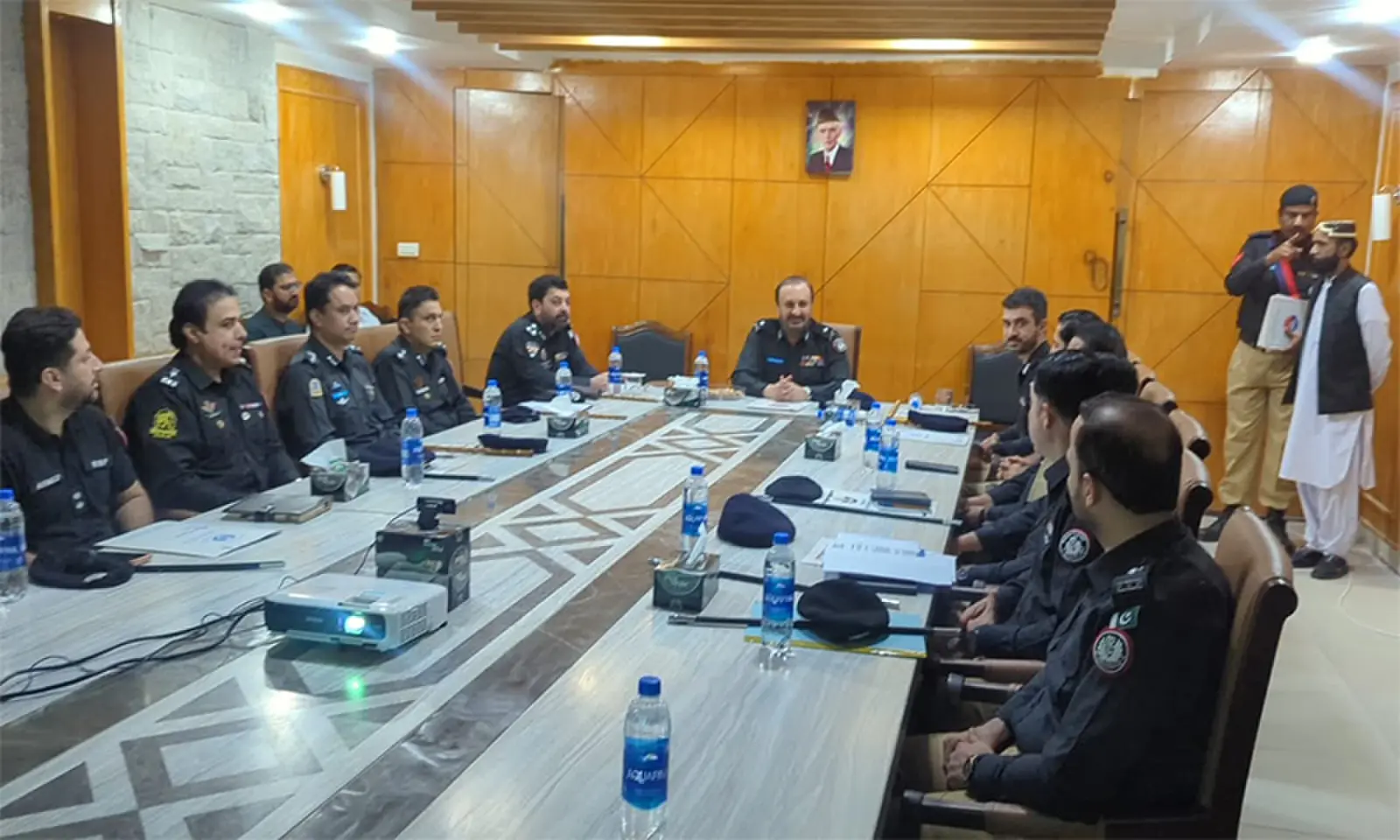 SINDH police chief Javed Alam Odho chairs a meeting of senior police officials in the Larkana DIG office on Monday.—Dawn SINDH police chief Javed Alam Odho chairs a meeting of senior police officials in the Larkana DIG office on Monday.—Dawn