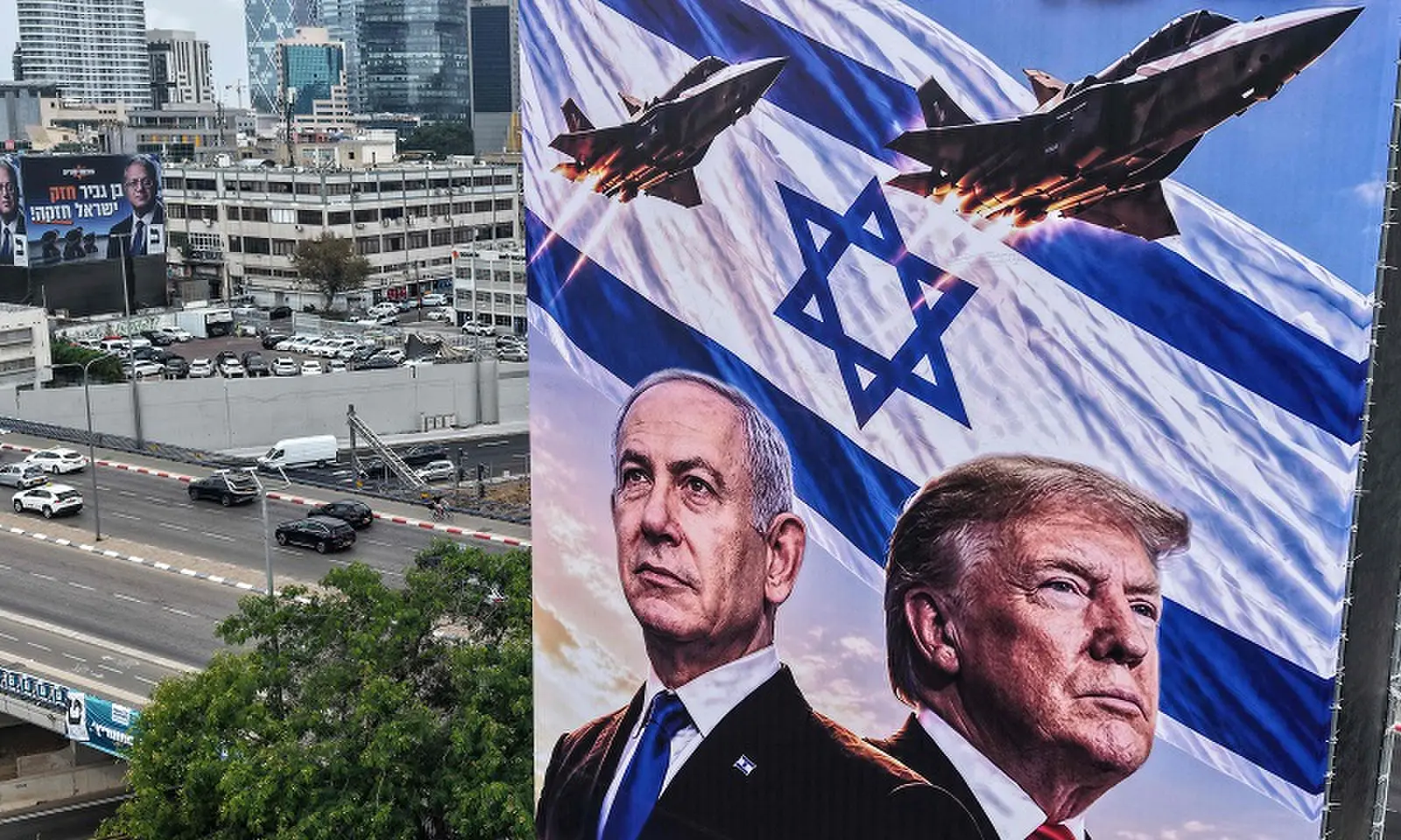 An aerial view shows a campaign billboard depicting Prime Minister Benjamin Netanyahu of the Likud party and US President Donald Trump in Tel Aviv on October 26, 2026, on the eve of the Israel's legislative elections. — AFP An aerial view shows a campaign billboard depicting Prime Minister Benjamin Netanyahu of the Likud party and US President Donald Trump in Tel Aviv on October 26, 2026, on the eve of the Israel's legislative elections. — AFP