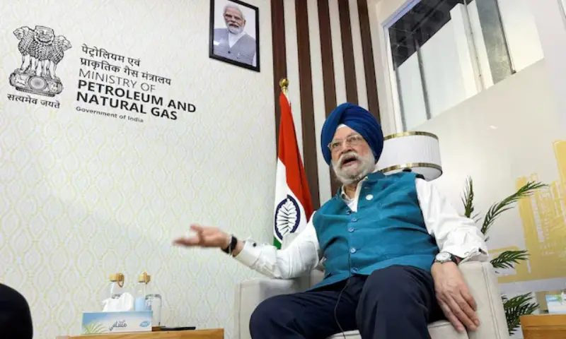 India's Minister of Petroleum & Natural Gas Hardeep Singh Puri gestures during an interview with Reuters on the sidelines of the ADIPEC conference in Abu Dhabi, United Arab Emirates, on November 4, 2024. &mdash; Reuters/File