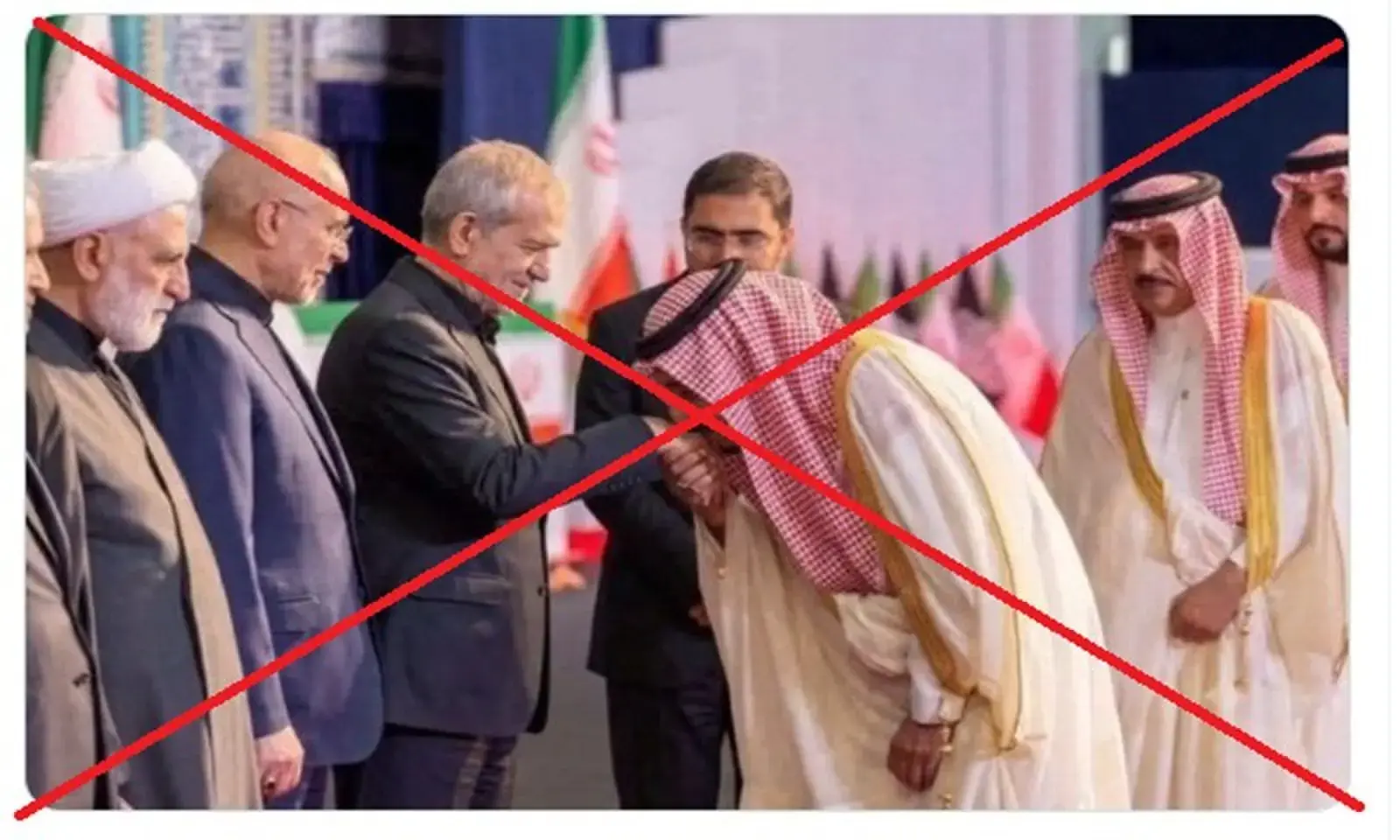 A viral AI-edited image showing Saudi Defence Minister Prince Khalid bin Salman kissing the hand of Iranian President Masoud Pezeshkian. — Fact check by iVerify Pakistan A viral AI-edited image showing Saudi Defence Minister Prince Khalid bin Salman kissing the hand of Iranian President Masoud Pezeshkian. — Fact check by iVerify Pakistan