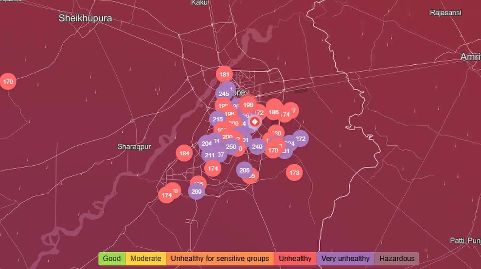 Lahore air quality map. —IQAir