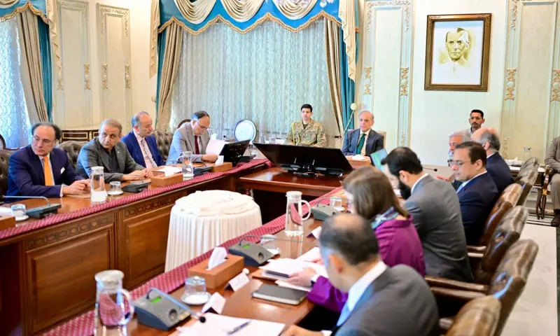 Prime Minister Shehbaz Sharif chairs a meeting to review progress on the application of AI and digitalisation of the economy and governance as well as ongoing collaboration with Alibaba Group, in Islamabad on Oct 28. &mdash; PakPMO/X