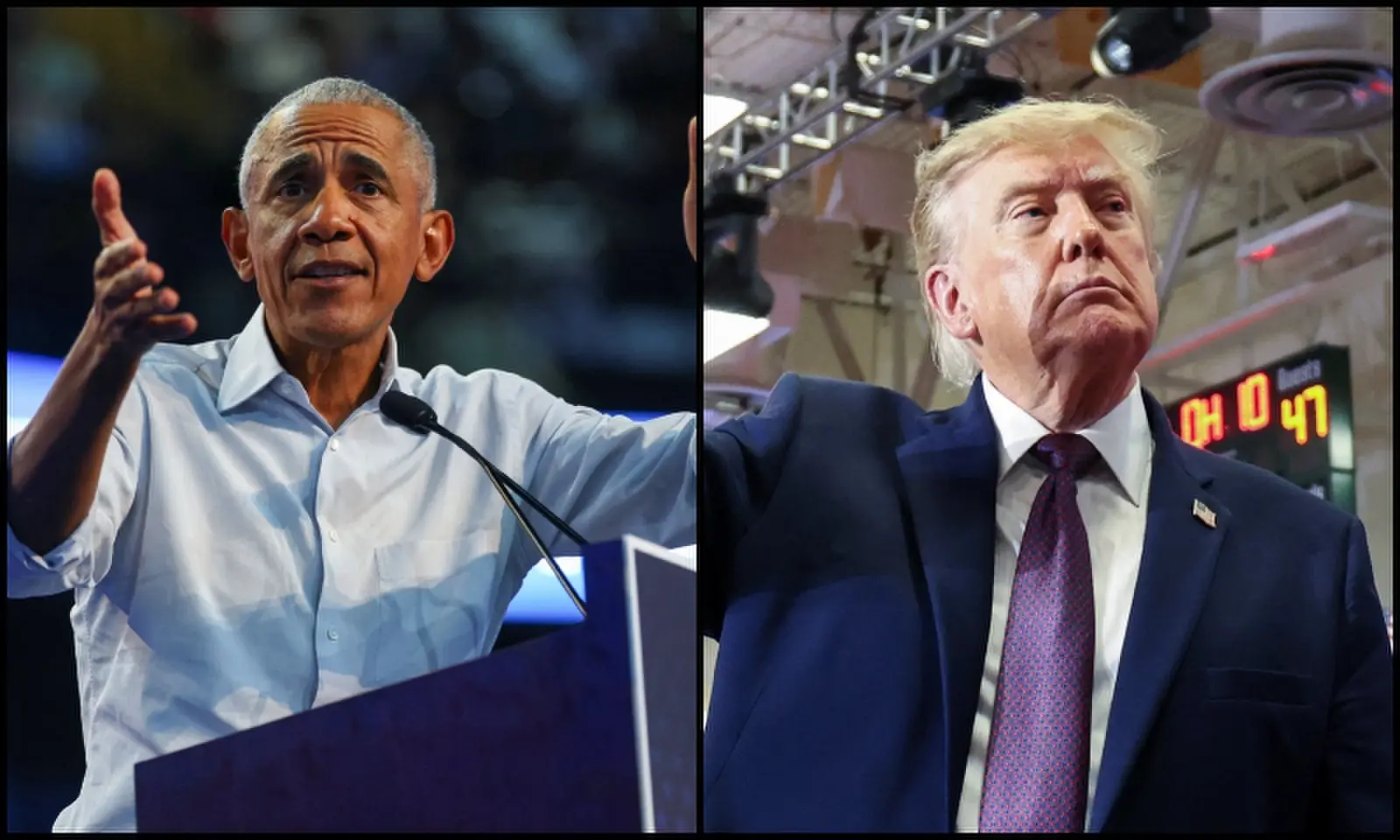 Former president Barack Obama (L) and President Donald Trump (R) are pictured as they campaign ahead of US midterm election. &mdash;Reuters