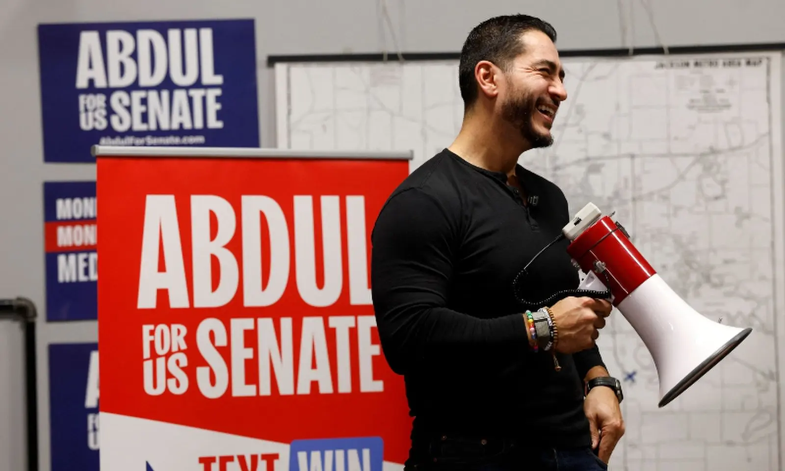 Michigan Democrat senatorial candidate Abdul El-Sayed speaks to supporters at a union hall in Jackson, Michigan, on October 29, 2026. — AFP