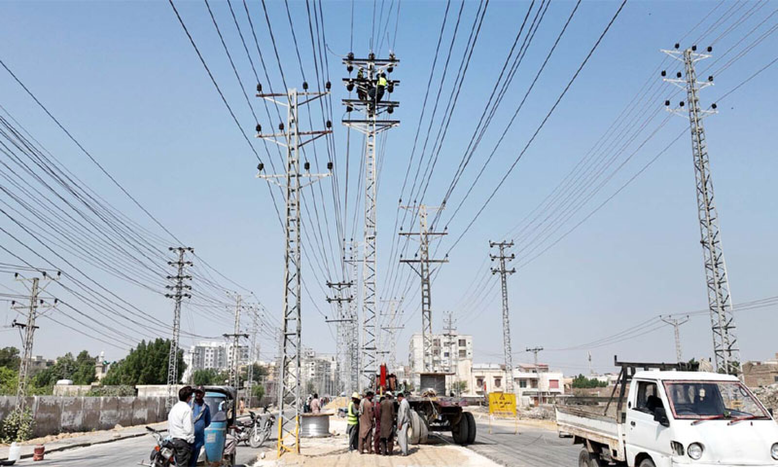 VEHICLES run along the newly opened road, where poles are being relocated.—Dawn VEHICLES run along the newly opened road, where poles are being relocated.—Dawn
