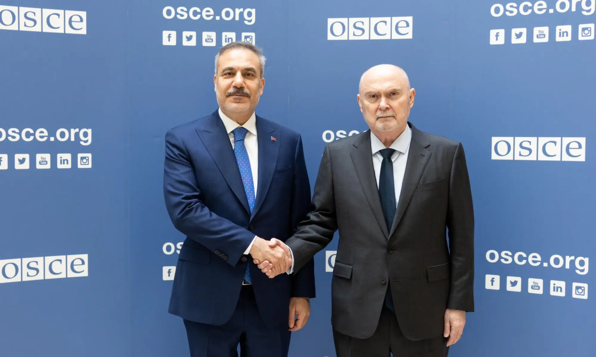 Feridun Hadi Sinirlioglu, head of the Organisation for Security and Cooperation in Europe, (R) shakes hand with Turkish FM Hakan Fidan (L) in Vienna in this picture shared on April 30, 2026. — X/MFATurkiyeFR/File Feridun Hadi Sinirlioglu, head of the Organisation for Security and Cooperation in Europe, (R) shakes hand with Turkish FM Hakan Fidan (L) in Vienna in this picture shared on April 30, 2026. — X/MFATurkiyeFR/File