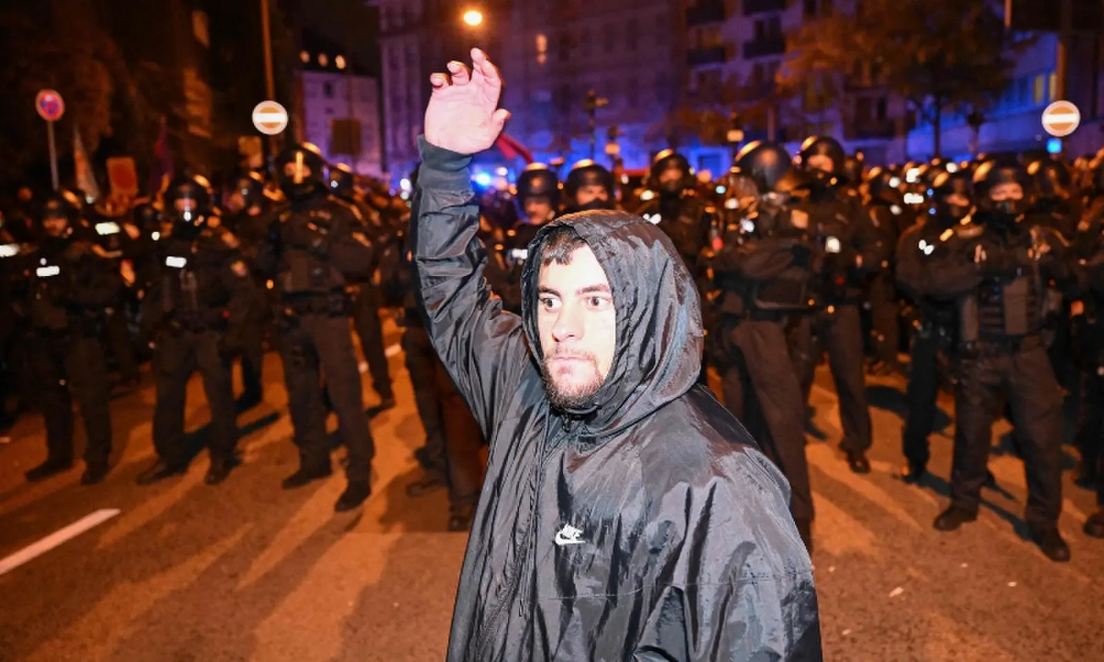 Riot Police bloct the street in front of protesters after a demonstration organised by “GenZ regelt!” (Gen Z has got this!) in Frankfurt am Mian on October 31, 2026. — AFP