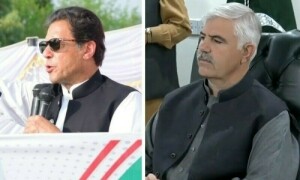 انتخابی ضابطہ اخلاق کی خلاف ورزی، عمران خان اور محمود خان پر 50 ہزار روپے جرمانہ