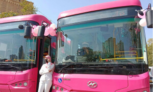 کراچی: خواتین کیلئے پاکستان کی پہلی &rsquo;پنک بس سروس&lsquo; کا باضابطہ آغاز