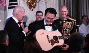 &lsquo;I had no idea you could sing&rsquo;: South Korean president&rsquo;s &lsquo;American Pie&rsquo; stuns Biden