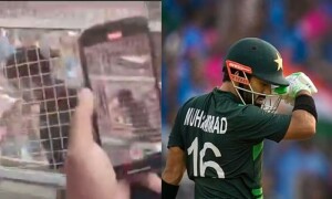 پاک-بھارت میچ: رضوان کے آؤٹ ہونے کے بعد تماشائیوں کے &rsquo;جے شری رام&lsquo; کے نعرے، ویڈیو وائرل