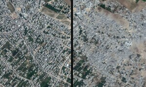 غزہ پر اسرائیل کی بمباری سے پہلے اور بعد میں سیٹلائٹ کے ذریعے لی گئی درد ناک تصاویر