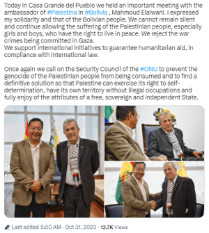 We reject war crimes being committed in Gaza: Bolivian president