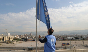 PHOTOS: UN flags fly at half-mast to mourn lives lost of staff during Gaza bombing