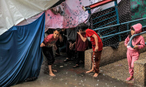 Heavy rainfall floods tents at UN shelters in southern Gaza