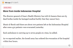 200 patients still at Indonesian Hospital: Gaza health ministry official