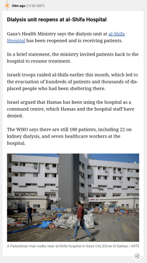 Dialysis unit reopens at Al-Shifa Hospital