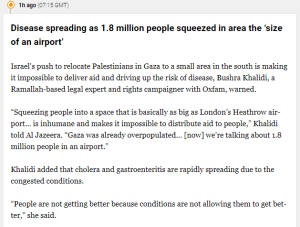 Disease spreading as 1.8m Gazans squeezed in area the &lsquo;size of an airport&rsquo;: Oxfam expert