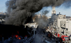 PHOTOS: Khan Younis house set ablaze after Israeli strike