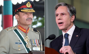 آرمی چیف کی امریکی وزیر خارجہ انٹونی بلنکن سے ملاقات، سیکیورٹی معاملات پر تبادلہ خیال