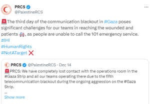 Blackout in Gaza creates critical challenges for medical aid, says PRCS