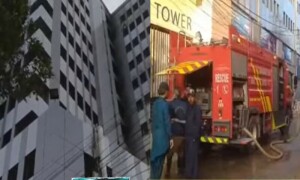 کراچی: شارع فیصل پر واقع عمارت میں لگنے والی آگ پر قابو پالیا گیا