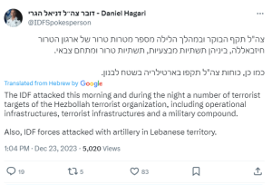 IDF says it struck down several Hezbollah targets