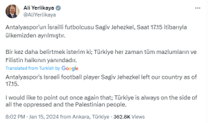 Israeli player leaves Turkiye after detention over &lsquo;100 days&rsquo; message