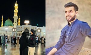 شادی کی پہلی سالگرہ پر شاداب خان کی اہلیہ کیساتھ روضہ رسول ﷺ پر حاضری