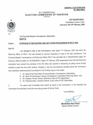 ECP halts vote recount in PB-21 Hub, forms body to probe tampering of record