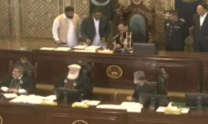 KP Assembly session begins amid shouting, chanting
