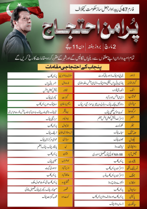 PTI announces more than 30 locations for its protests across the country